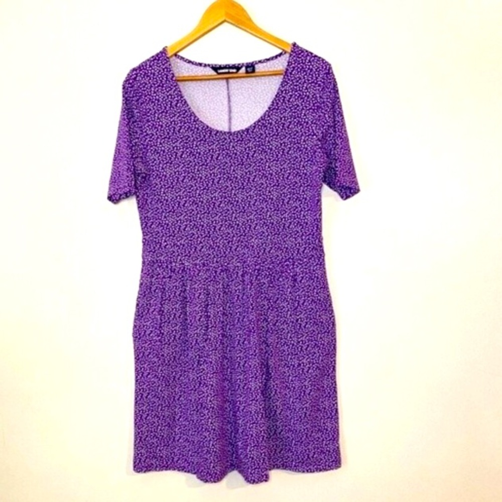 Lands End Jersey Knit Cotton Modal Purple White Floral Print Pocket Dress Medium